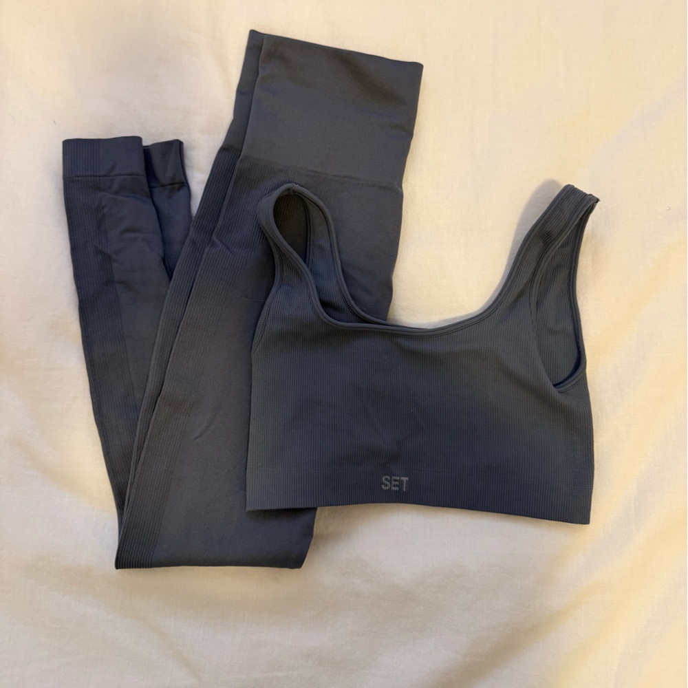 Set Active Dark Gray Ribbed Sports Bra and Leggings Set (3 PC)